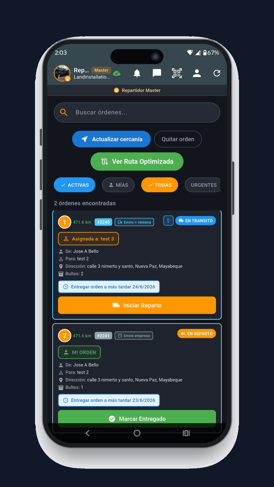 App Repartidor VolonexPro+ — Órdenes